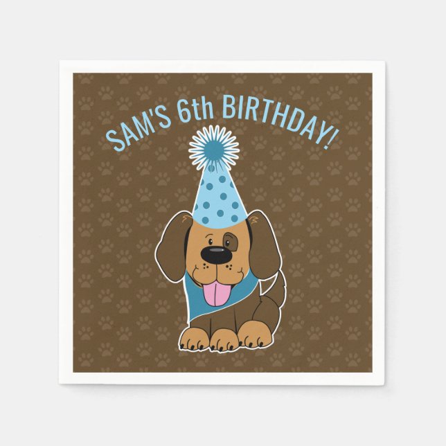 Niedlich Brown Puppy Paw ty Birthday Serviette (Vorderseite)