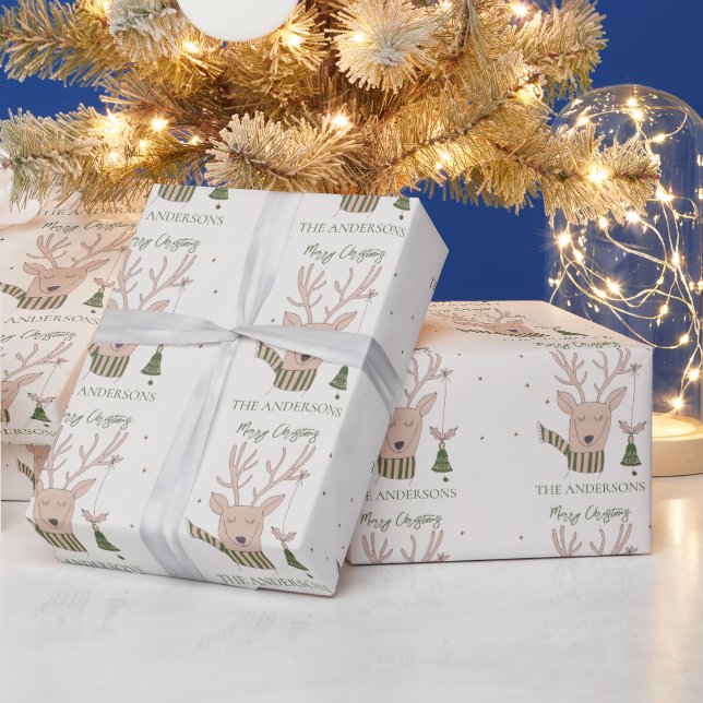 Niedlich Brown Rein Deer Stars Illustration Weihna Geschenkpapier (Feiertage)