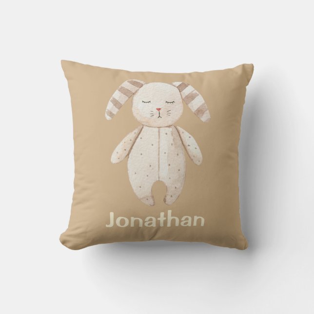 Niedlich Brown Sleepy Bunny Name Kinderzimmer Kissen (Vorderseite)