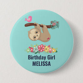 Niedlich Brown Sloth Hanging Auf dem Kopf Geburtst Button