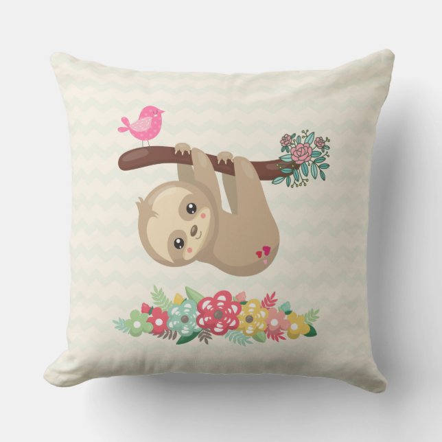 Niedlich Brown Sloth Hanging Kissen (Vorderseite)