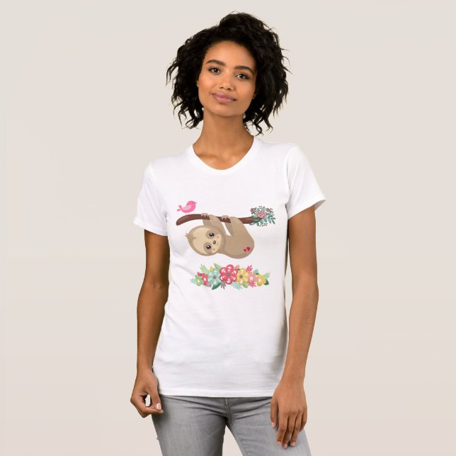 Niedlich Brown Sloth Hanging T-Shirt (Vorne ganz)