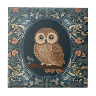 Niedlich Brown Tawny Owl Navy Dark Blue Floral Blu Fliese
