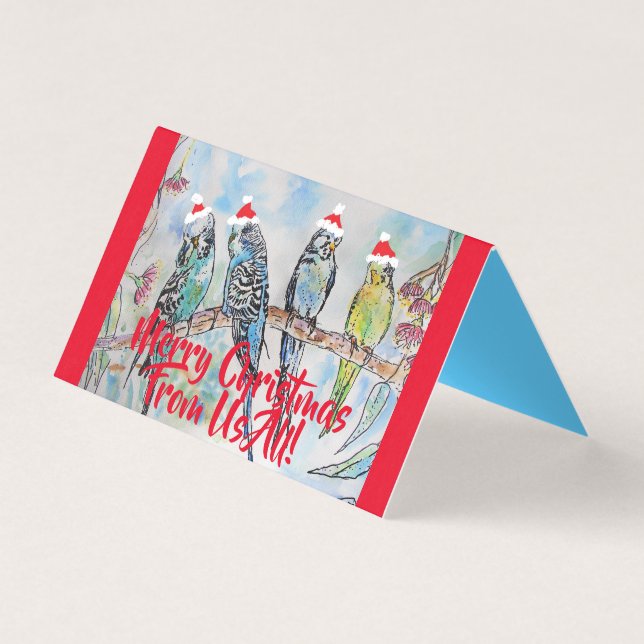 Niedlich Budgie frohe Weihnachten von uns Alle Car (Vorderseite)