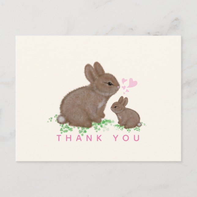 Niedlich Bunnies Hearts Girl Babydusche Danke Postkarte (Vorderseite)