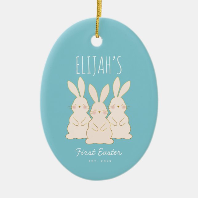 Niedlich Bunnies Personalisiertes Ostern Keramik Ornament (Vorne)