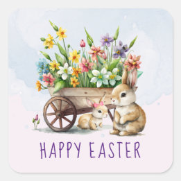 Niedlich Bunnies Personalisiertes Ostern Quadratischer Aufkleber