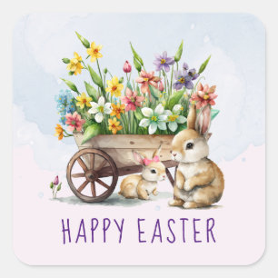 Niedlich Bunnies Personalisiertes Ostern Quadratischer Aufkleber