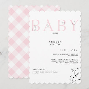 Niedlich Bunnies Pink Gingham Baby Girl Dusche Einladung
