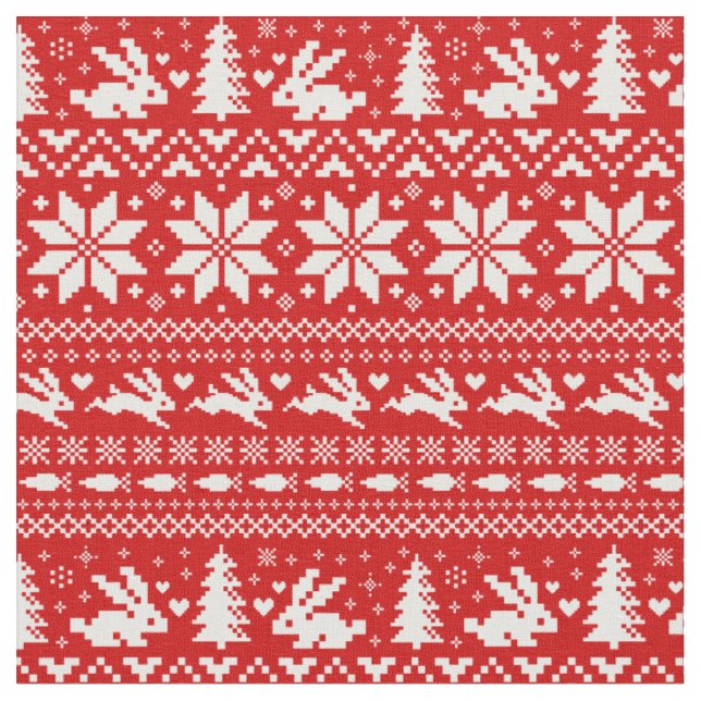 Niedlich Bunnies Weihnachtsgeschmack Rot & Weiß Stoff (Nahaufnahme)