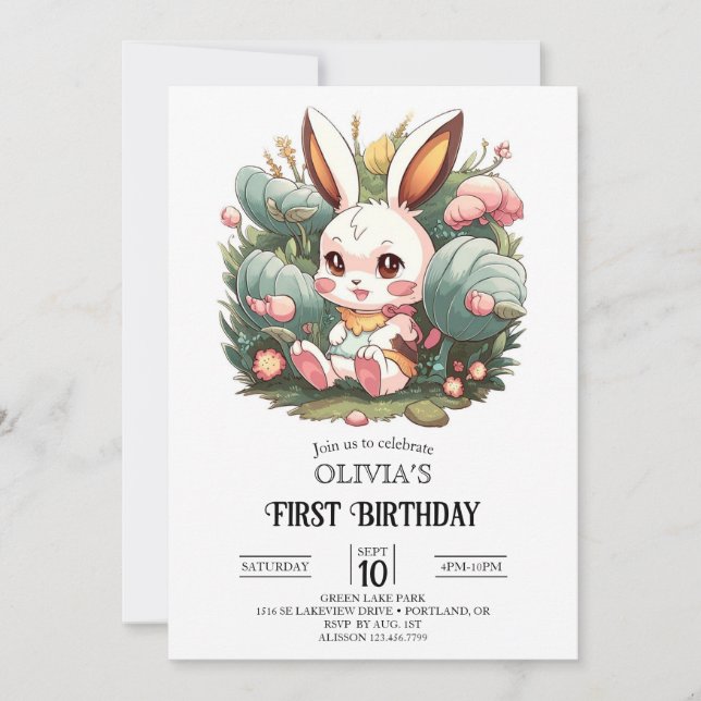 Niedlich Bunny 1. Geburtstag digital Einladung (Vorderseite)