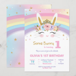 Niedlich Bunny 1. Geburtstag Girls Rainbow Rabbit Einladung