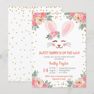 Niedlich Bunny baby duschen Girls Blumenempfehlung Einladung
