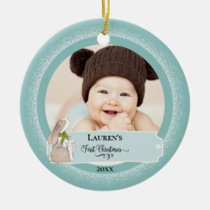 Niedlich Bunny Baby Foto Erster Weihnachtsfest Keramik Ornament