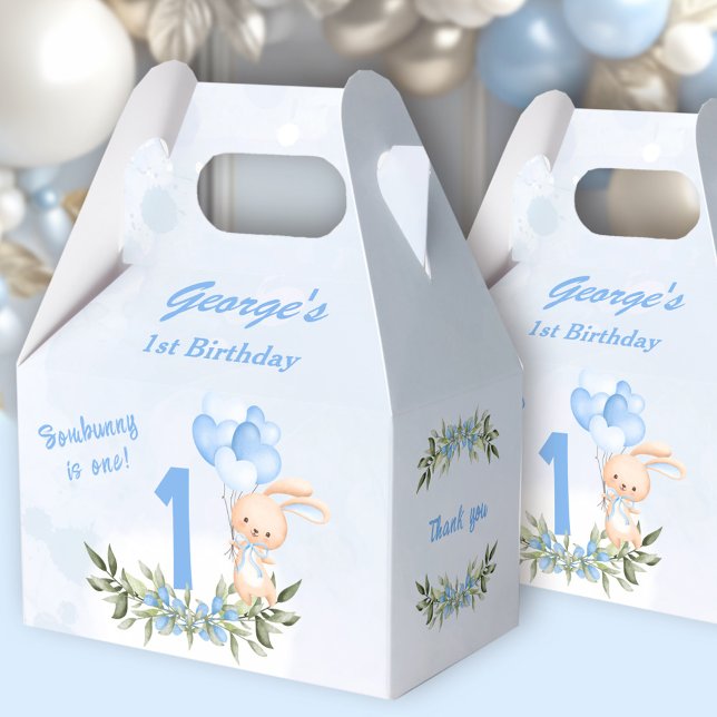 Niedlich Bunny Blue 1. Geburtstag Junge Frühling Geschenkschachtel (Cute Bunny Blue 1st Birthday Boy Spring Favor Boxes)