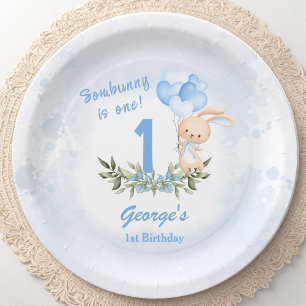 Niedlich Bunny Blue 1. Geburtstag Junge Frühling Pappteller