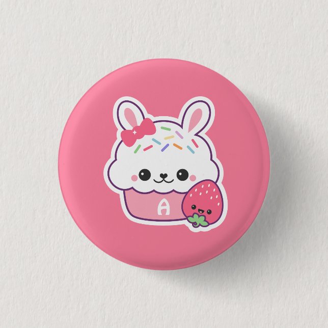 Niedlich Bunny Cupcake Monogramm Button (Vorderseite)