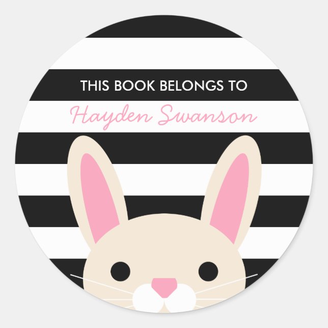 Niedlich Bunny | Dieses Buch gehört Runder Aufkleber (Vorderseite)