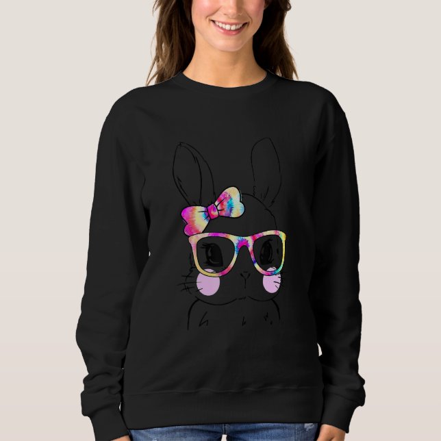 Niedlich Bunny Face Gefärbte Krawatte Bow Krawatte Sweatshirt (Vorderseite)