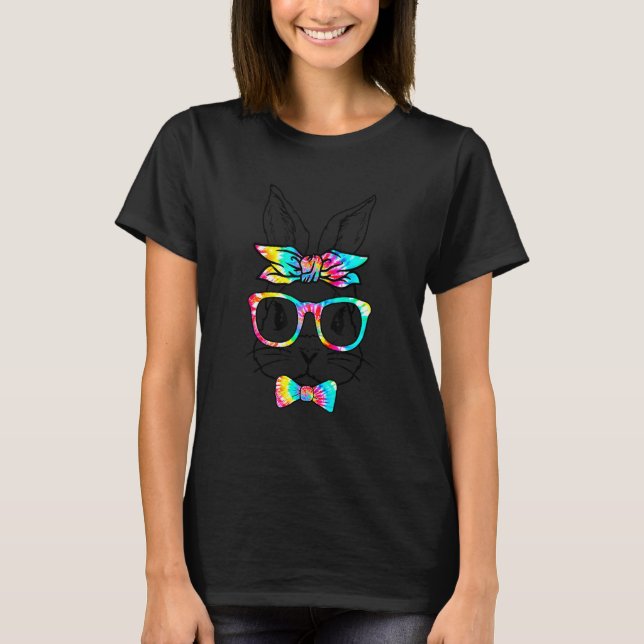 Niedlich Bunny Face Gefärbte Krawatte Brillen Head T-Shirt (Vorderseite)