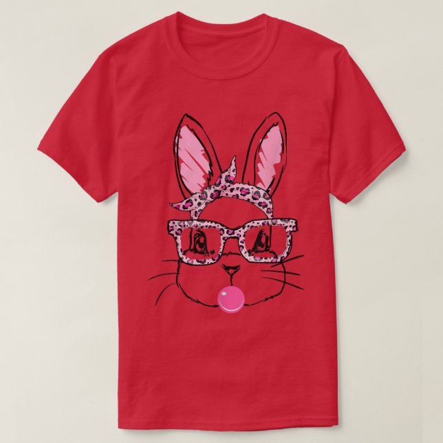 Niedlich Bunny Face Leopard Brille Blow Bubble Hap T-Shirt (Design vorne)