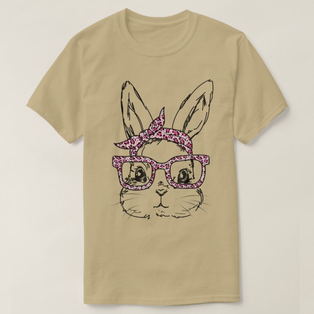 Niedlich Bunny Face Leopard Glasses Headband Happy T-Shirt (Design vorne)