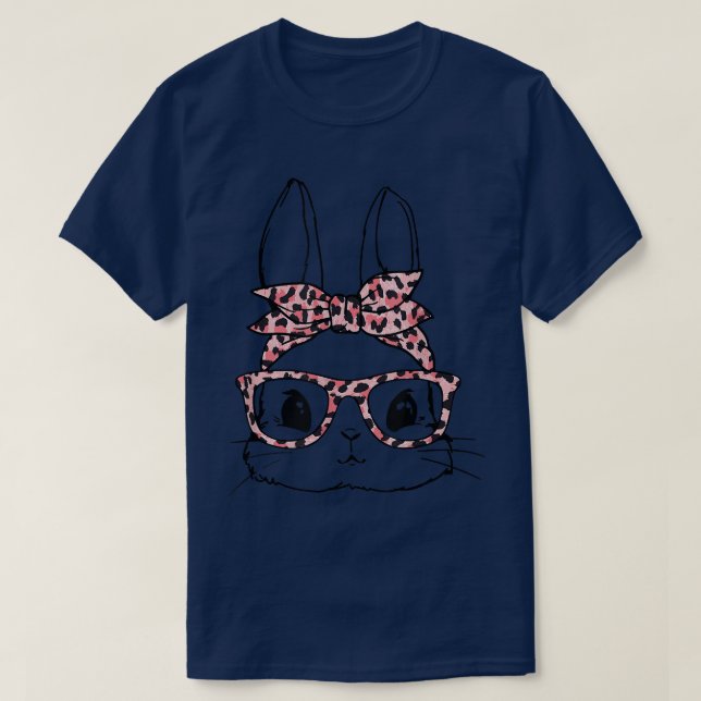 Niedlich Bunny Face Leopard Glasses Headband Happy T-Shirt (Design vorne)