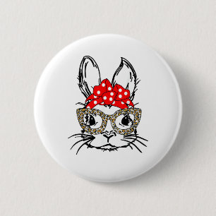 Niedlich Bunny Face Leopard Print Red Bandana Rabb Button