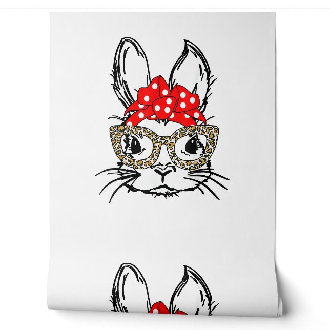 Niedlich Bunny Face Leopard Print Red Bandana Rabb Tapete (Abrollen)