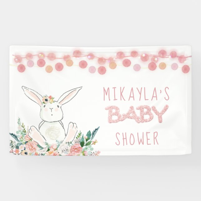 Niedlich Bunny Floral Rose Gold Glitzer Kinderdusc Banner (Horizontal)