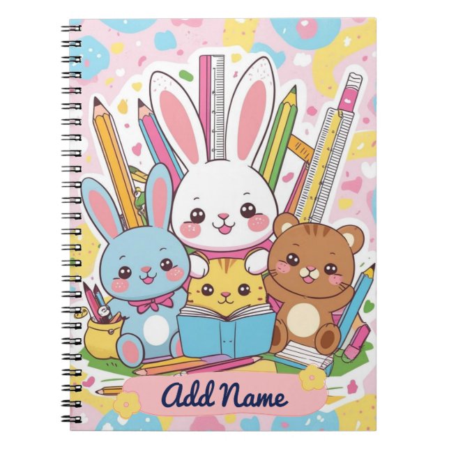 Niedlich Bunny & Friends Notebook - Editierbarer N Notizblock (Vorderseite)
