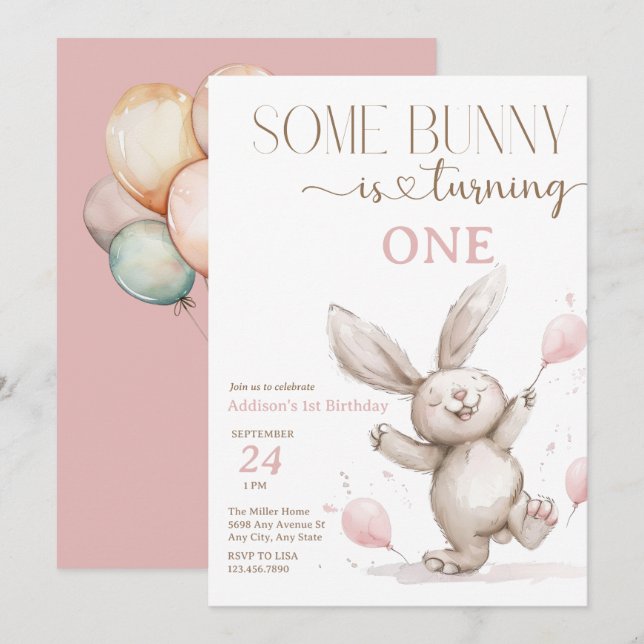 Niedlich Bunny Geburtstag Einladung (Vorne/Hinten)
