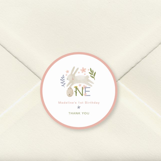 Niedlich Bunny Girl 1. Geburtstag Danke Runder Aufkleber (Von Creator hochgeladen)