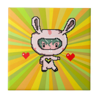 Niedlich Bunny Girl 8 Bit Pixel Art gelb psychedel Fliese