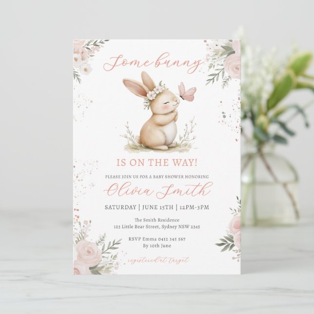 Niedlich Bunny Girl Baby Dusche Einladung (Stehend Vorderseite)