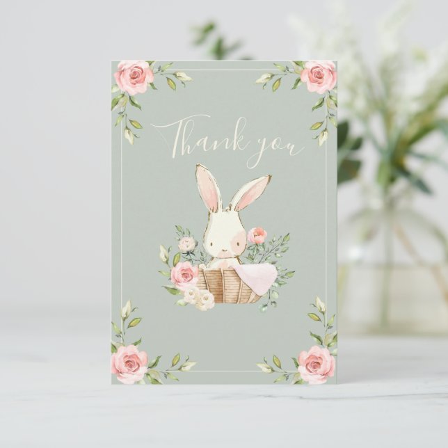 Niedlich Bunny Girls Geburtstag Dankeskarte (Stehend Vorderseite)