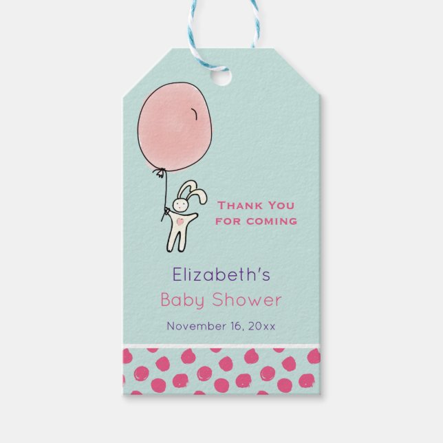 Niedlich Bunny Holding a Balloon Baby Shower Danke Geschenkanhänger (Vorderseite)