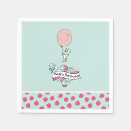 Niedlich Bunny Holding a Balloon Happy Birthday Serviette