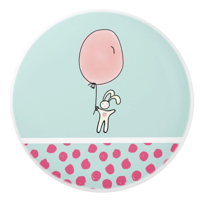 Niedlich Bunny Holding a Balloon Keramikknauf (Vorderseite)