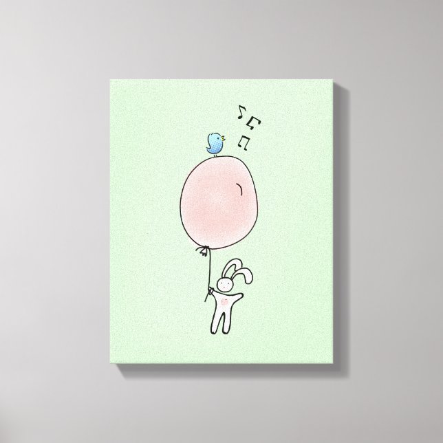 Niedlich Bunny Holding a Balloon Leinwanddruck (Vorderseite)