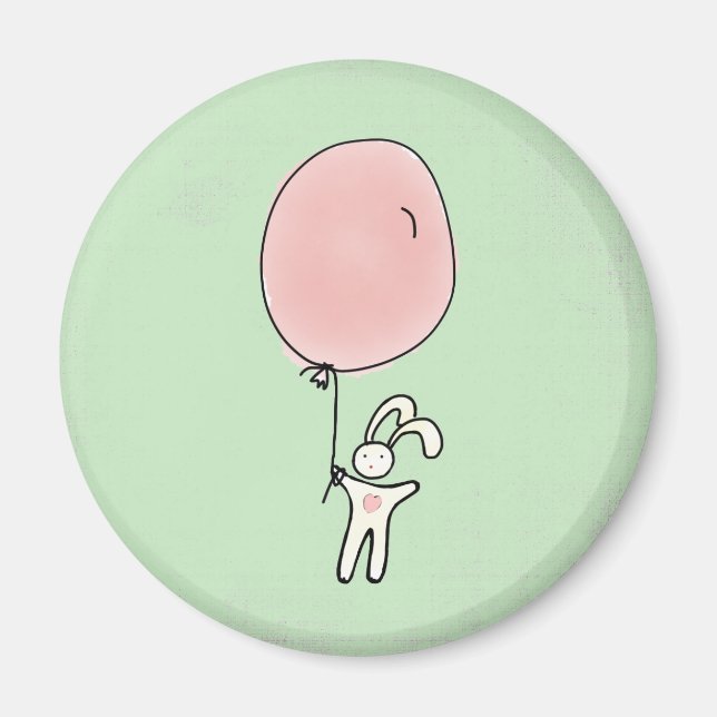 Niedlich Bunny Holding a Balloon Magnet (Vorne)