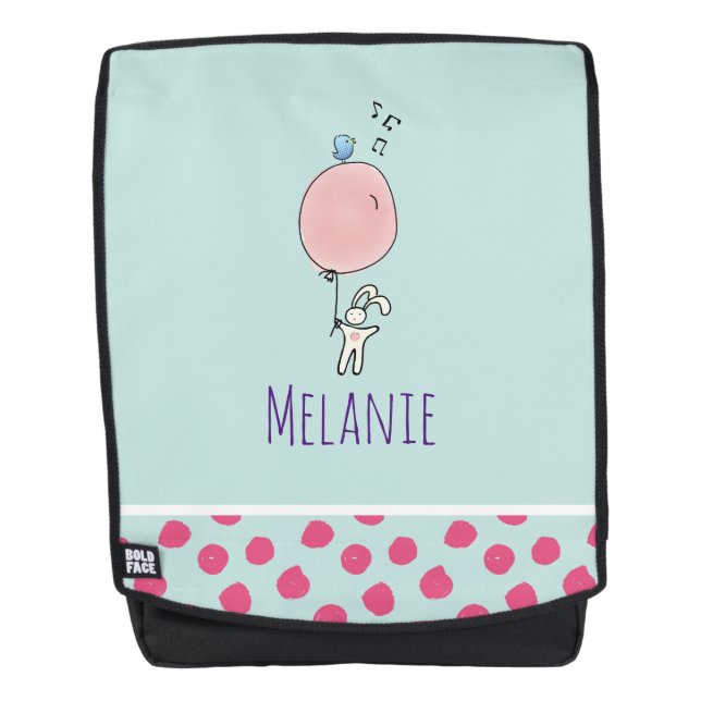 Niedlich Bunny Holding a Balloon mit Bluebird auf  Rucksack (Vorderseite)
