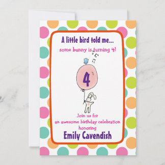 Niedlich Bunny Holding a Balloon Polka Dot Birthda Einladung
