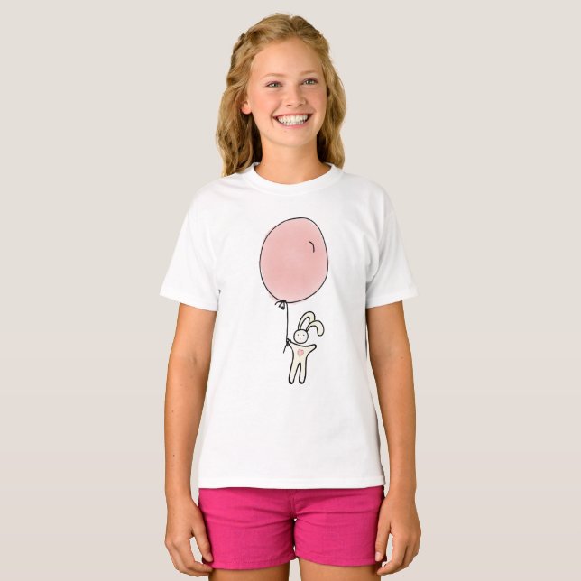 Niedlich Bunny Holding a Balloon T-Shirt (Vorne ganz)