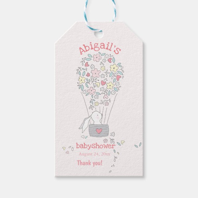 Niedlich Bunny in Air Balloon - Babydusche Vielen  Geschenkanhänger (Vorderseite)