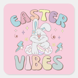 Niedlich Bunny Oaster Vibes Pastel Spring Party Quadratischer Aufkleber