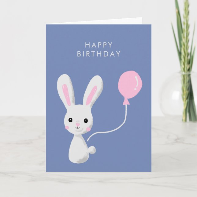 Niedlich Bunny Pink Ballon Happy Birthday Karte (Vorderseite)