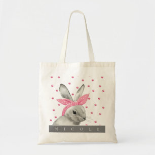 Niedlich Bunny Pink Bow Personalisiert Tragetasche