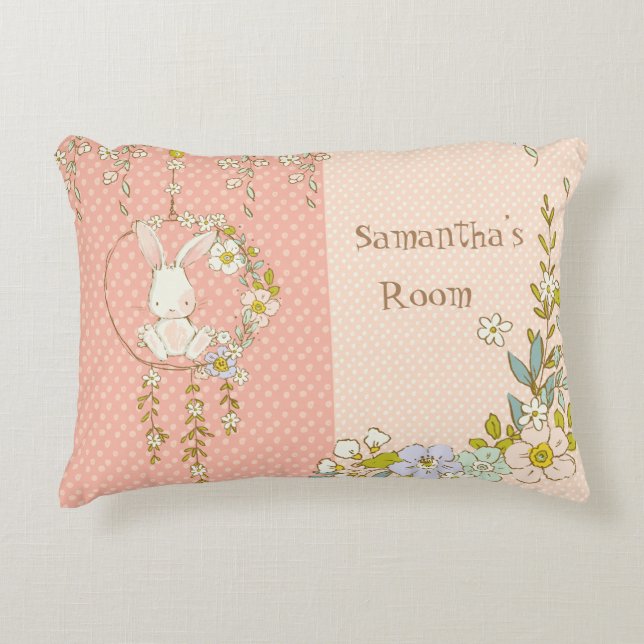 Niedlich Bunny Pink Polka Dot Dekokissen (Vorderseite)