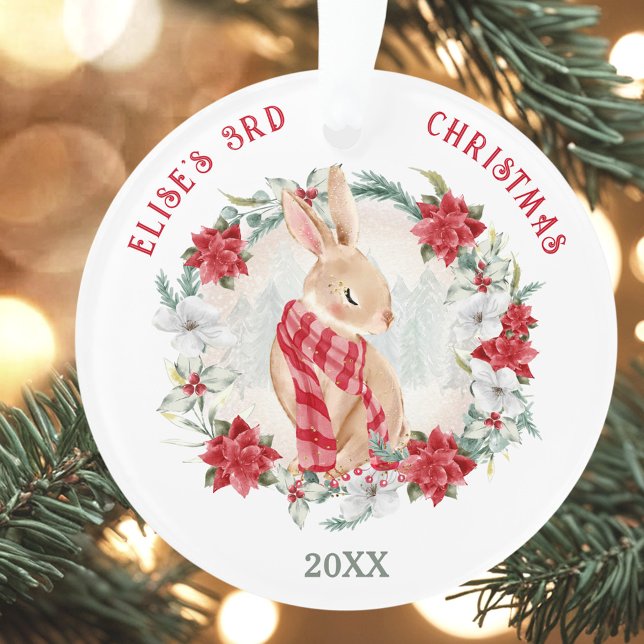 Niedlich Bunny Poinsettia Elegante Girl Name Ornament (Cute Bunny Poinsettia Elegant Girl Name Christmas Ornament)